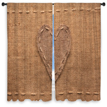 Heart Made Of Burlap  Lies On A Sacking  Background Window Curtains 83785779