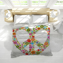 Heart Peace Symbol With Floral Pattern Bedding 49699128