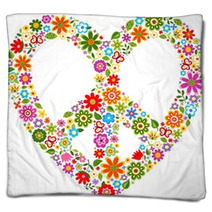 Heart Peace Symbol With Floral Pattern Blankets 49699128
