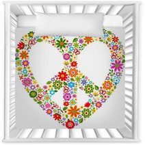 Heart Peace Symbol With Floral Pattern Nursery Decor 49699128