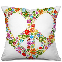 Heart Peace Symbol With Floral Pattern Pillows 49699128