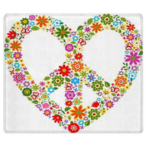 Heart Peace Symbol With Floral Pattern Rugs 49699128