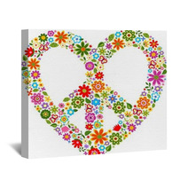Heart Peace Symbol With Floral Pattern Wall Art 49699128