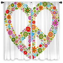 Heart Peace Symbol With Floral Pattern Window Curtains 49699128