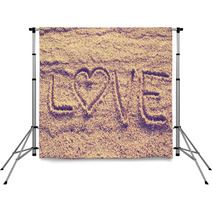 Heart Shape Drawn On Beach Sand Backdrops 61699456
