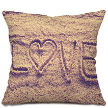 Heart Shape Drawn On Beach Sand Pillows 61699456
