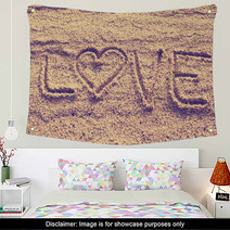Heart Shape Drawn On Beach Sand Wall Art 61699456