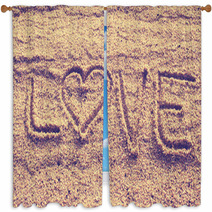 Heart Shape Drawn On Beach Sand Window Curtains 61699456