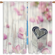 Heart Shaped Cookie Cutters On Wooden Background Window Curtains 61060983
