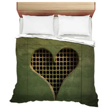 Heart Shaped Cut-out On Wooden Door Bedding 63237083
