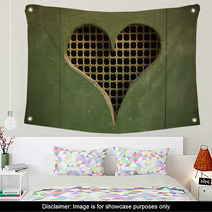 Heart Shaped Cut-out On Wooden Door Wall Art 63237083