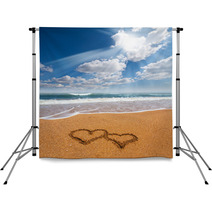 Hearts Drawn On The Sand Of A Beach Backdrops 59486675