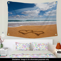 Hearts Drawn On The Sand Of A Beach Wall Art 59486675