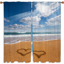 Hearts Drawn On The Sand Of A Beach Window Curtains 59486675
