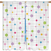 Hearts Flowers And Dots Pattern Window Curtains 59113222
