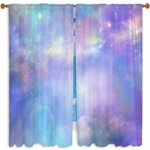 Heaven Is Beautiful Purple Pink And Blue Deep Space Background With Many Stars Planets And Cloud Formations Window Curtains 207241327