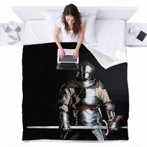 Heavy Armoured Man Holding His Sword Blankets 35584484