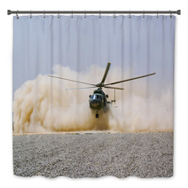 Helicopter Landing In Cloud Of Dust Of Desert Bath Decor 47430748