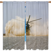 Helicopter Landing In Cloud Of Dust Of Desert Window Curtains 47430748