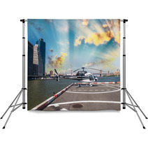 Helicopter On The Launch Platform In New York With City Skyline Backdrops 60666898