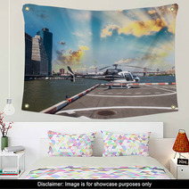 Helicopter On The Launch Platform In New York With City Skyline Wall Art 60666898
