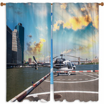 Helicopter On The Launch Platform In New York With City Skyline Window Curtains 60666898