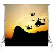 Helicopter Silhouettes On Sunset Background Backdrops 43361549