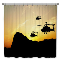 Helicopter Silhouettes On Sunset Background Bath Decor 43361549