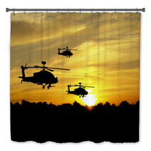 Helicopter Silhouettes On Sunset Background Bath Decor 43361552