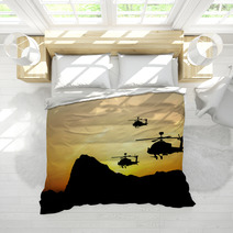Helicopter Silhouettes On Sunset Background Bedding 43361549
