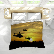 Helicopter Silhouettes On Sunset Background Bedding 43361552