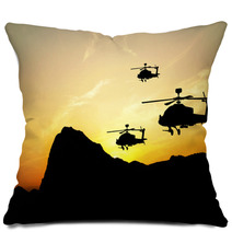 Helicopter Silhouettes On Sunset Background Pillows 43361549