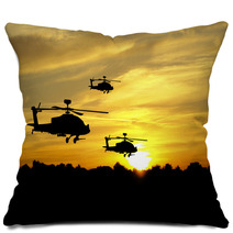 Helicopter Silhouettes On Sunset Background Pillows 43361552