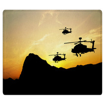 Helicopter Silhouettes On Sunset Background Rugs 43361549