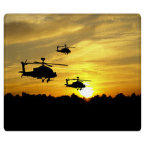 Helicopter Silhouettes On Sunset Background Rugs 43361552