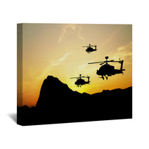 Helicopter Silhouettes On Sunset Background Wall Art 43361549