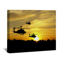 Helicopter Silhouettes On Sunset Background Wall Art 43361552