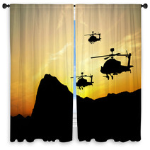 Helicopter Silhouettes On Sunset Background Window Curtains 43361549