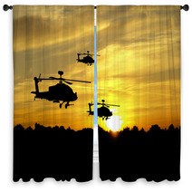 Helicopter Silhouettes On Sunset Background Window Curtains 43361552