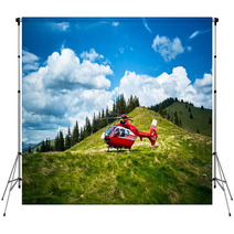 Helicopter Takeoff In The Mountains Backdrops 102541196