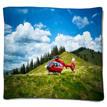 Helicopter Takeoff In The Mountains Blankets 102541196