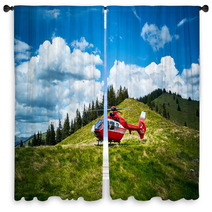 Helicopter Takeoff In The Mountains Window Curtains 102541196