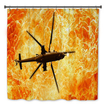 Helicopters On A Fiery Background Fire Flames Bath Decor 143823064