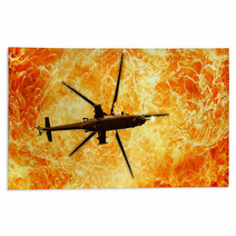 Helicopters On A Fiery Background Fire Flames Rugs 143823064