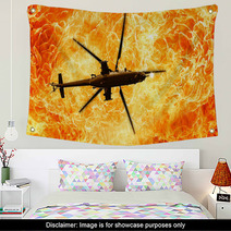 Helicopters On A Fiery Background Fire Flames Wall Art 143823064