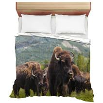 Herd of Bison On Grassy Landscape Bedding 57263916