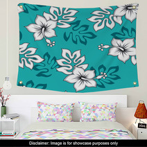 Hibiscus Flower Seamless Fabric Textile Wall Art 44806186