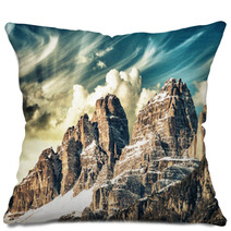 High Peaks Of Dolomites. Italian Alps Scenario On Winter Sunset Pillows 56338141