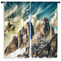 High Peaks Of Dolomites. Italian Alps Scenario On Winter Sunset Window Curtains 56338141