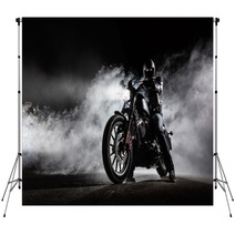 High Power Motorcycle Chopper With Man Rider At Night Backdrops 153384974